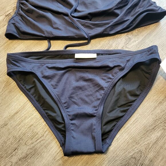 Michael Kors Shirred Halter Bandini Swim Top and bottom Navy Small New - Picture 5 of 7